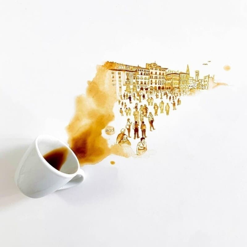 La artista italiana Giulia Bernardelli convirtió el café derramado en arte