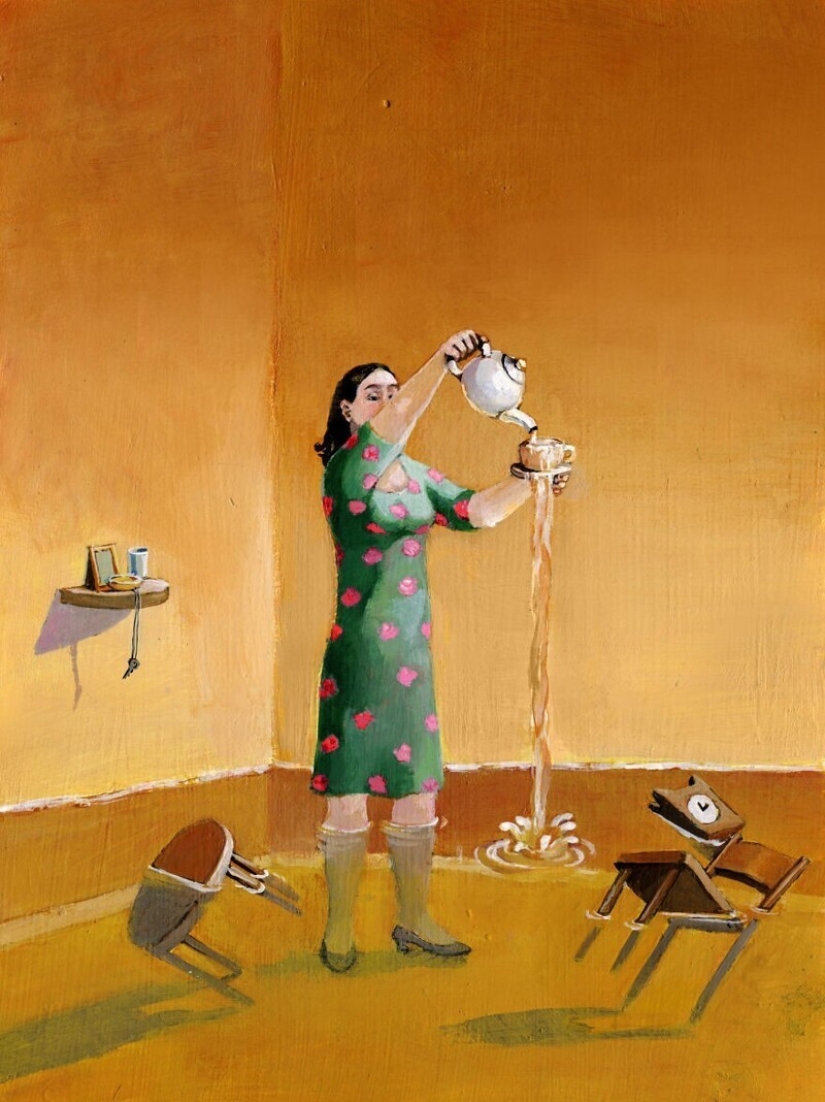 Los defectos y problemas de la sociedad en un surrealista ilustraciones por Christina Bernazzani