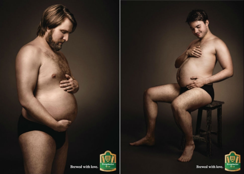 Los hombres se acarician con cariño sus barrigas cerveceras en la publicidad alemana