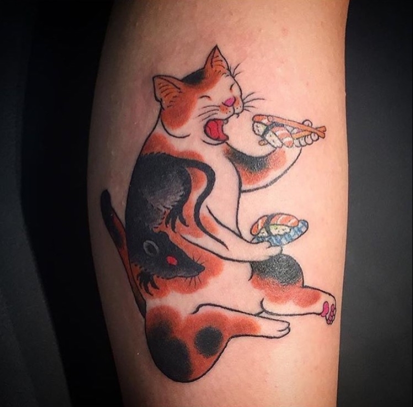 Magnificent tattoos in the form of tattooed cats from a Japanese artist