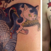 Magnificent tattoos in the form of tattooed cats from a Japanese artist