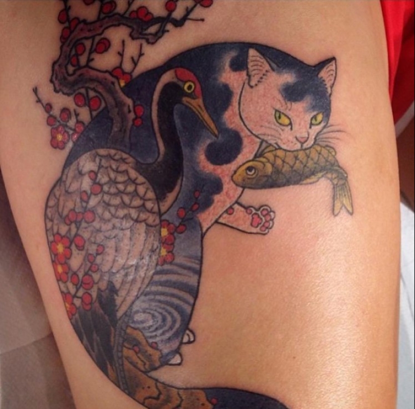 Magnificent tattoos in the form of tattooed cats from a Japanese artist