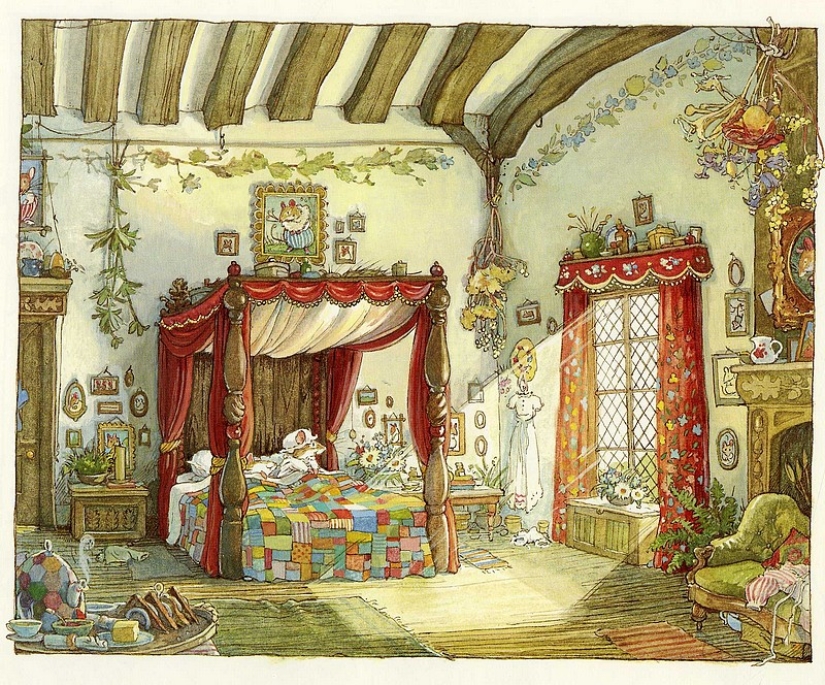 Master cozy illustration of Jill Barklem and her cute mouse tale