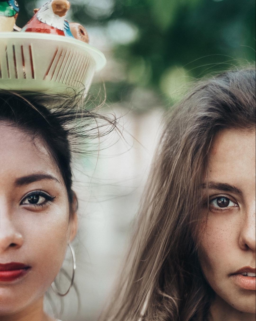 Mujer rusa que muestra la belleza de las niñas de todo el mundo, haciendo de ellos un conjunto de fotos