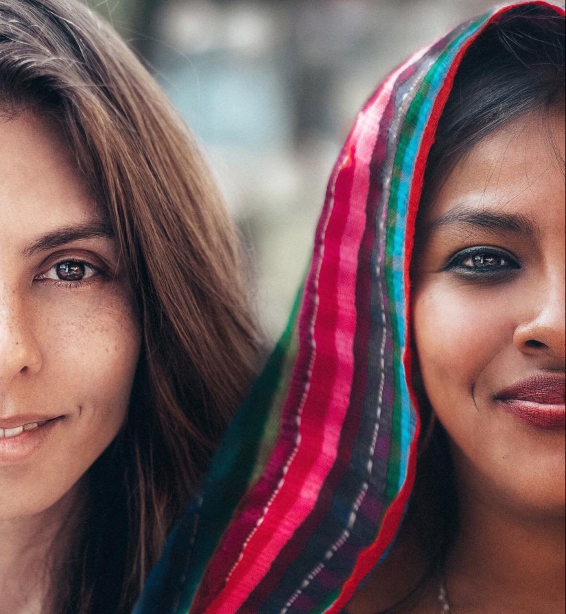 Mujer rusa que muestra la belleza de las niñas de todo el mundo, haciendo de ellos un conjunto de fotos