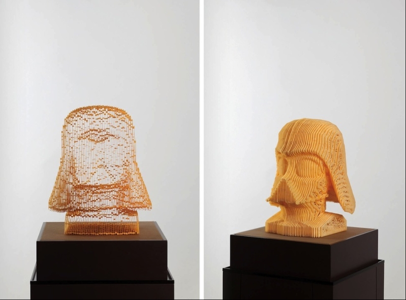 Multilayered paper sculptures that are at a certain angle become nearly invisible
