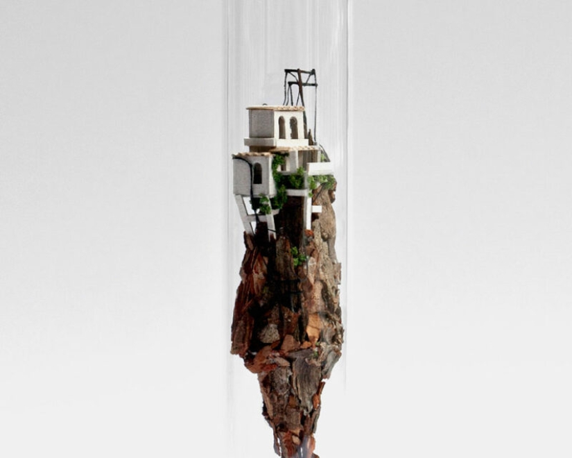 Mundos flotantes en un tubo de ensayo de un artista holandés