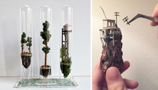 Mundos flotantes en un tubo de ensayo de un artista holandés