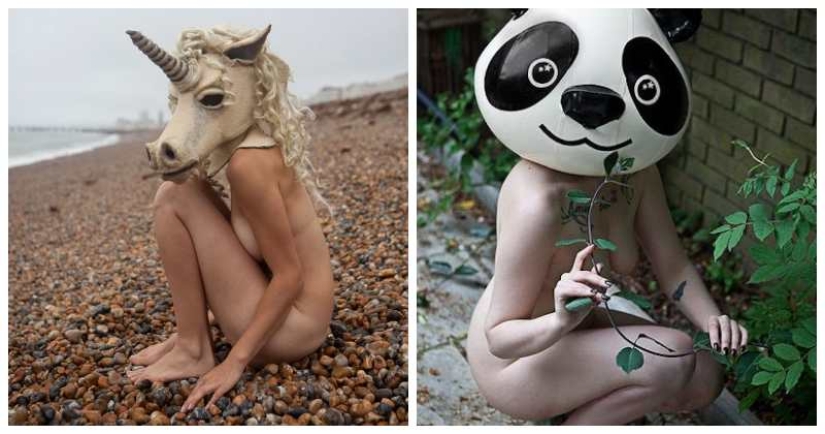 Naked girls in masks by Ben Hopper