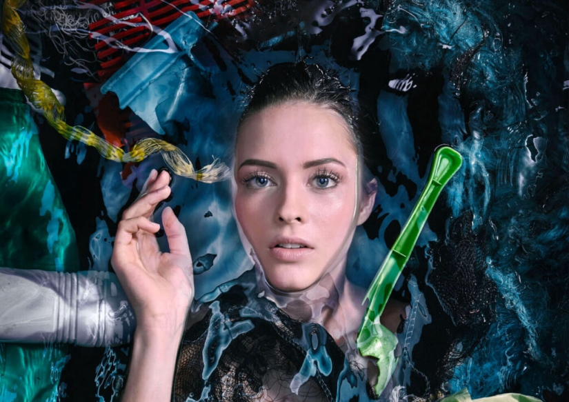 Photo project “Plastic Ocean” - beautiful girls surrounded by garbage