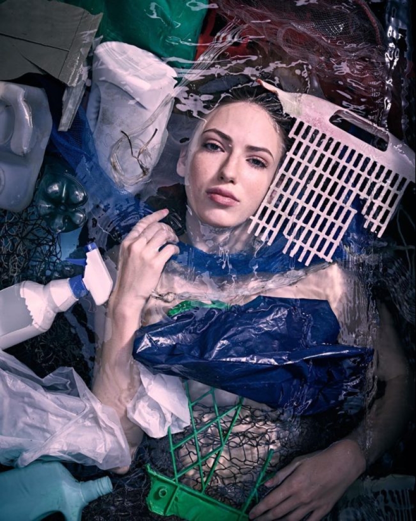 Photo project “Plastic Ocean” - beautiful girls surrounded by garbage