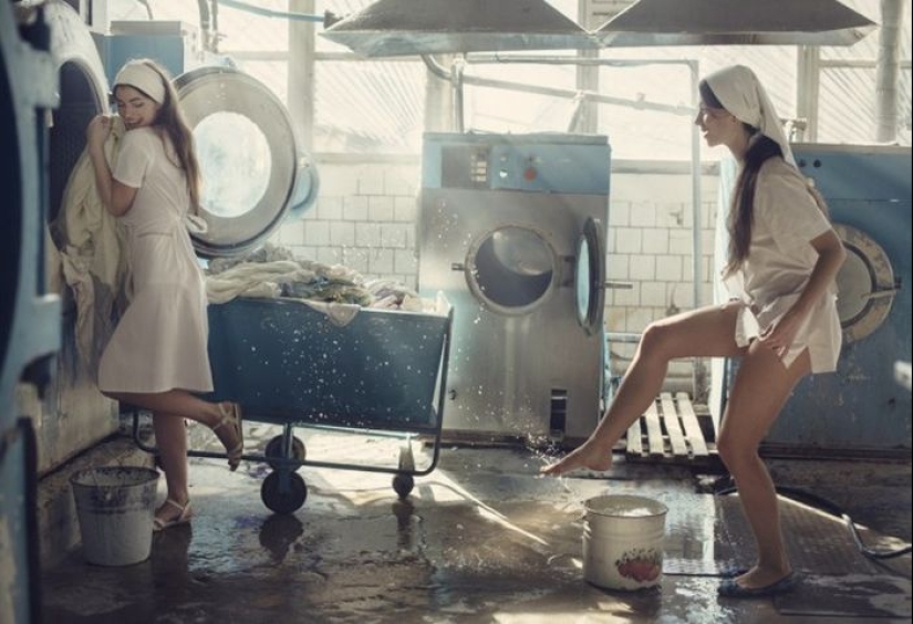 Photo shoot of naughty laundresses by a Ukrainian artist