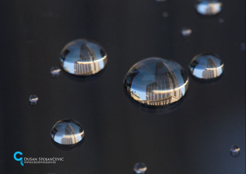 Photographer of 15 years shoots cities of the world in drops of water