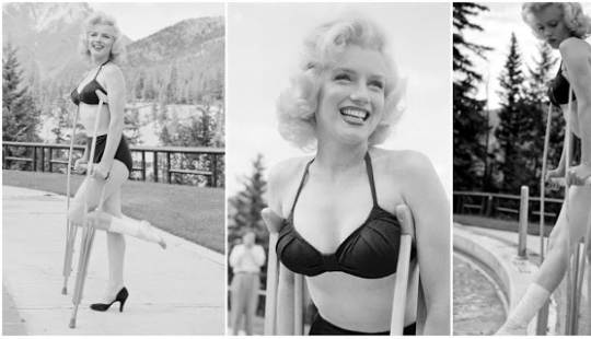 Plaster-beauty is not a hindrance: rare photos of Marilyn Monroe on crutches