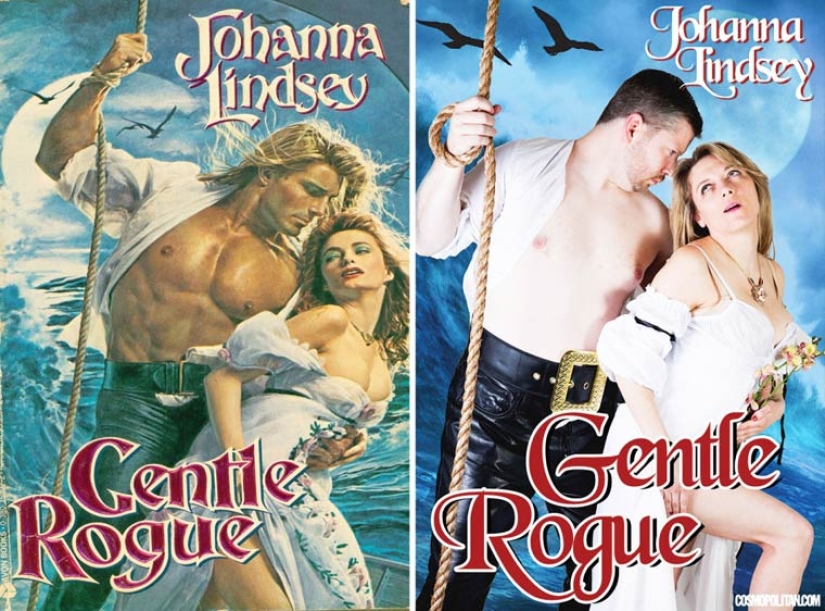Recreación divertida de portadas de novelas románticas por personas comunes y corrientes