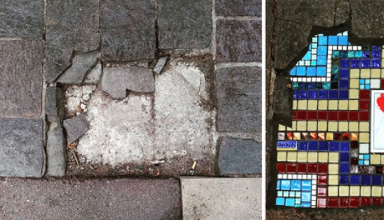 Road surgeon from Lyon: Street artist patches potholes with mosaics