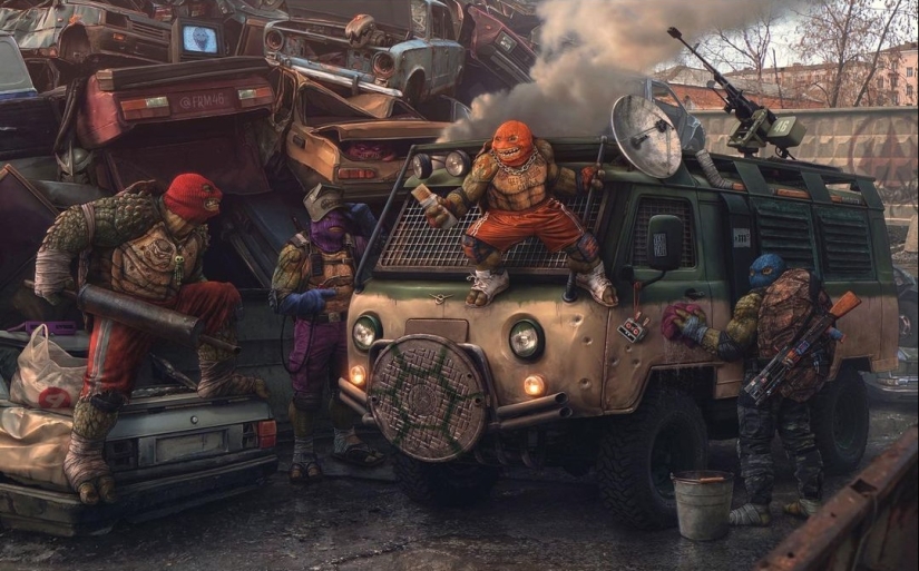 Russian Teenage Mutant Ninja Turtles from the dashing 90s according to Evgeny Zubkov