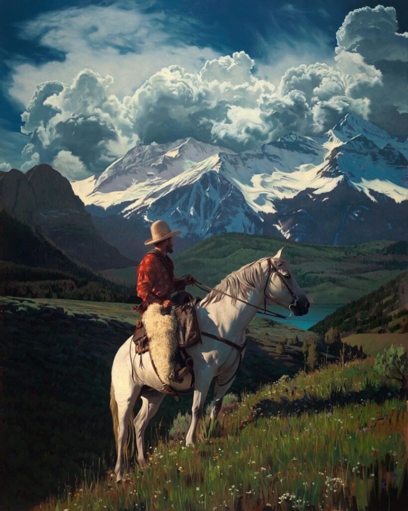 Scenes from the life of the Wild West in the beautiful paintings of Mark Marjorie