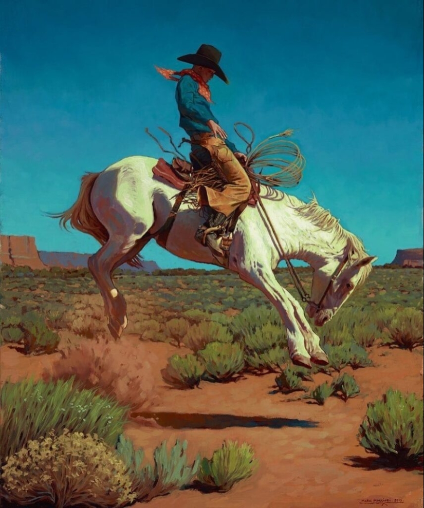 Scenes from the life of the Wild West in the beautiful paintings of Mark Marjorie