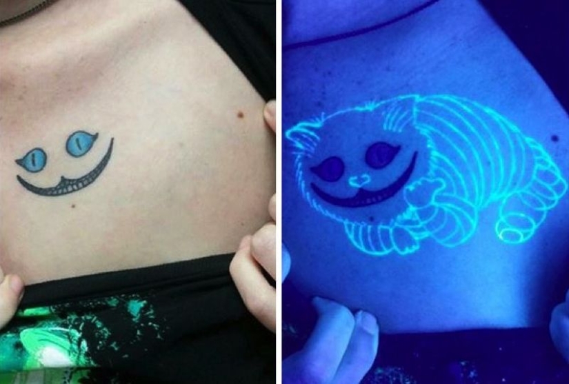 Secret tattoos: patterns and drawings visible only under UV light