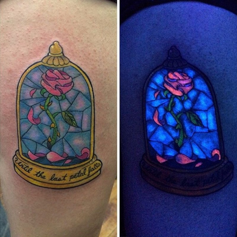 Secret tattoos: patterns and drawings visible only under UV light