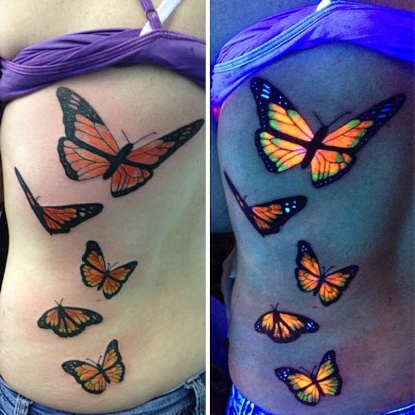 Secret tattoos: patterns and drawings visible only under UV light