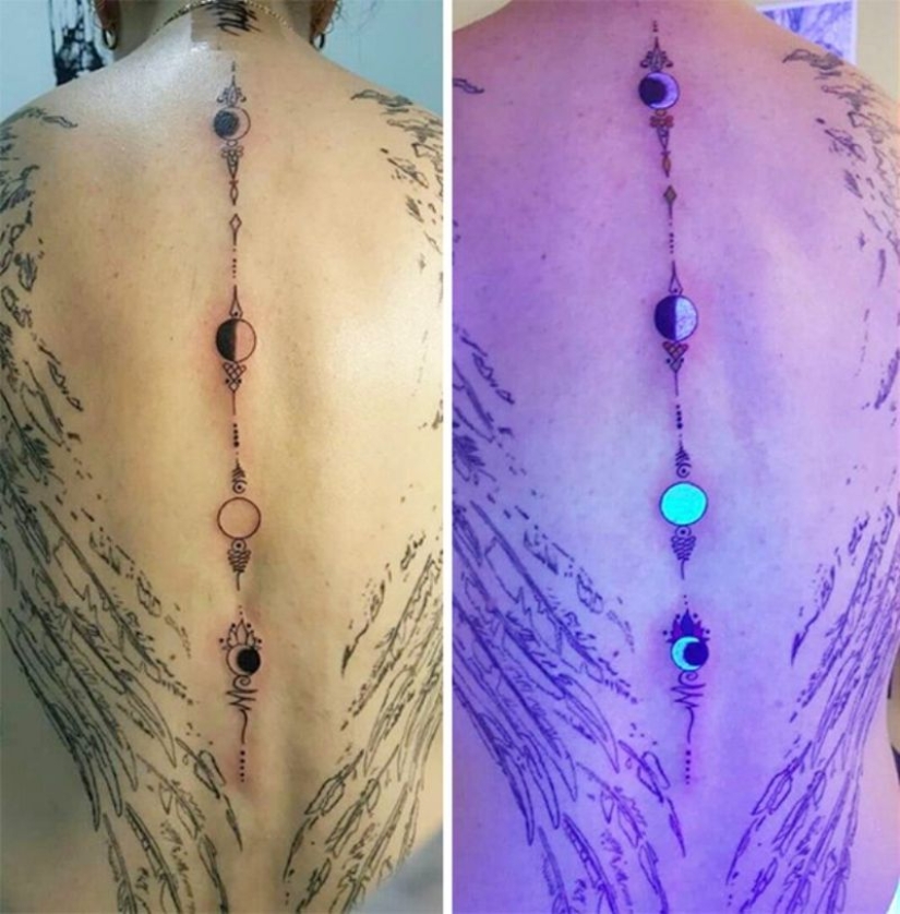 Secret tattoos: patterns and drawings visible only under UV light