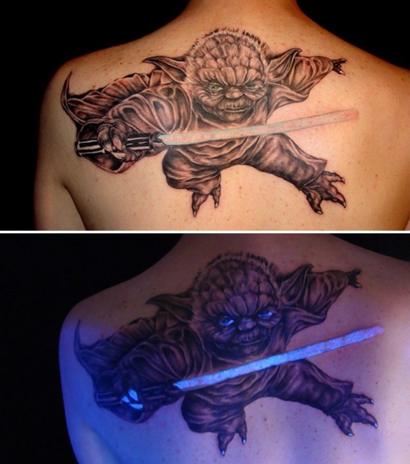 Secret tattoos: patterns and drawings visible only under UV light