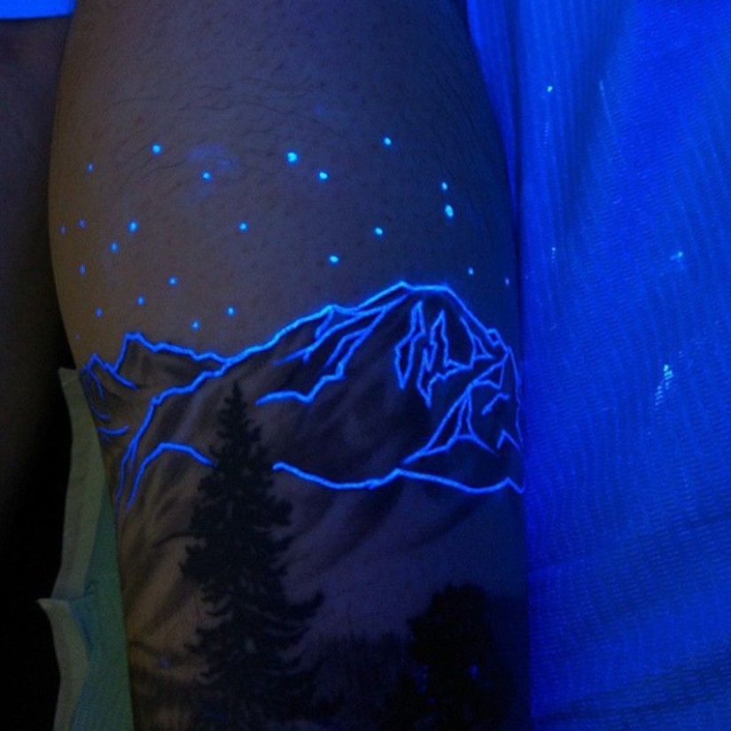 Secret tattoos: patterns and drawings visible only under UV light