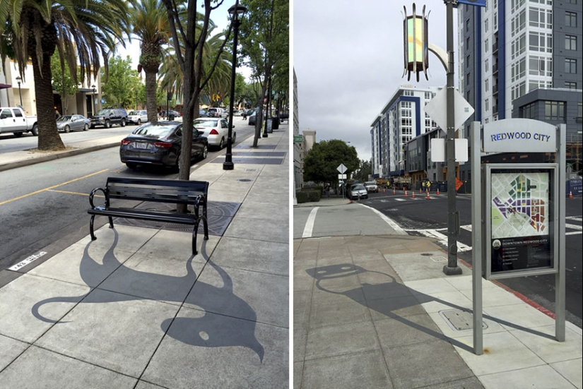 Street Artist Replaces 20 City Shadows With Flowers and Monkeys, and Many Didn&#39;t Even Notice