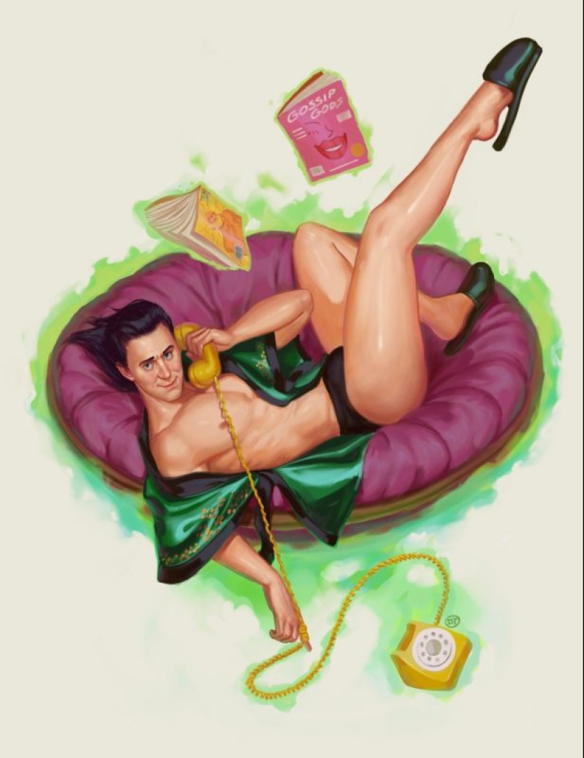 Superheroes in pin-up style by artist David Talaski-Brown