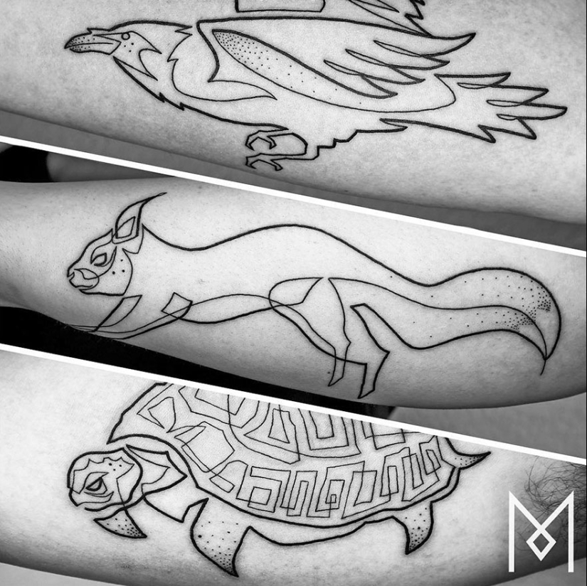 Tatuajes súper hermosos dibujados en una línea.