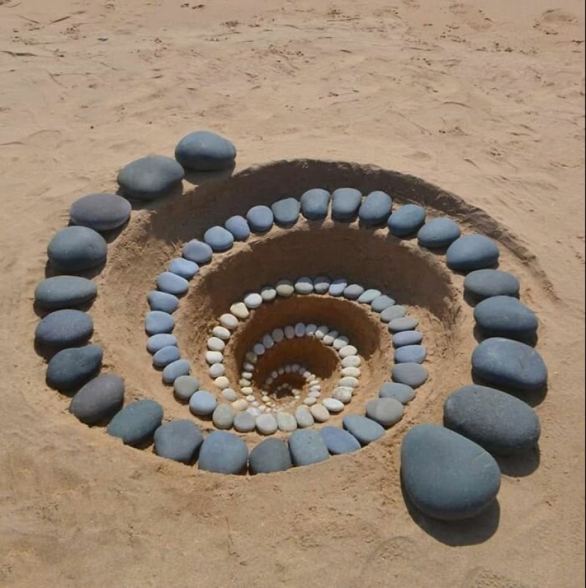 The artist creates the mood of their stunning works from the stones on the beach