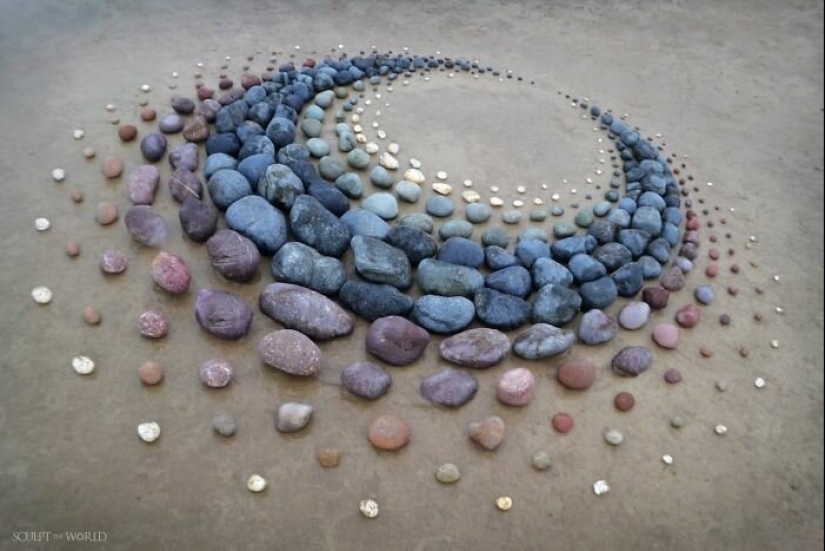 The artist creates the mood of their stunning works from the stones on the beach