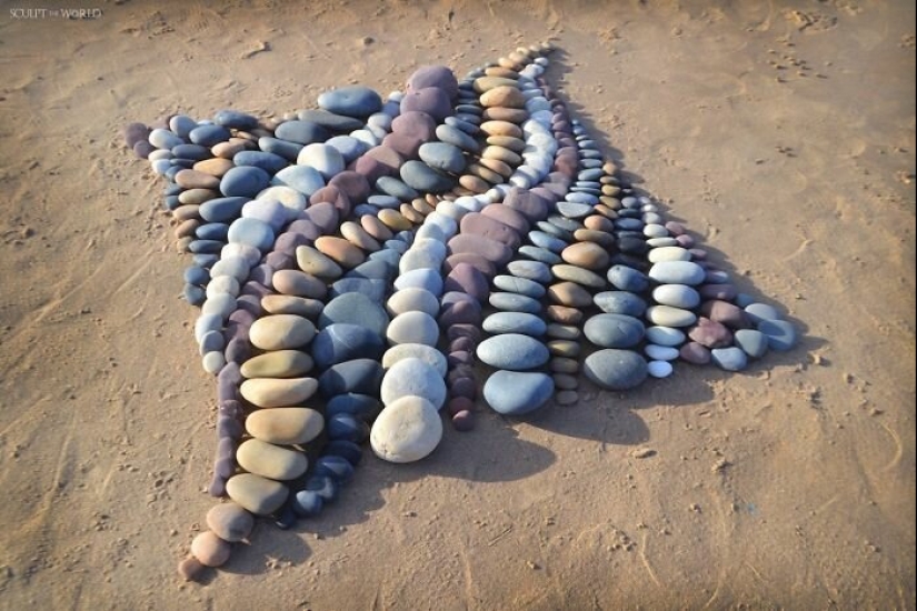 The artist creates the mood of their stunning works from the stones on the beach