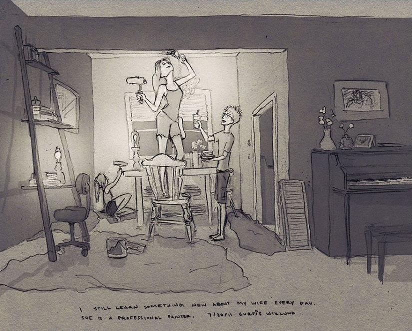 The artist illustrates every day spent with his beloved wife