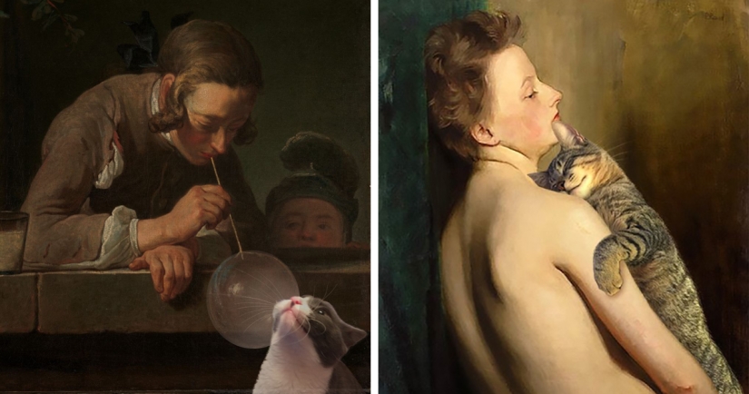 The artist made the paintings of the old masters even better by adding cats there