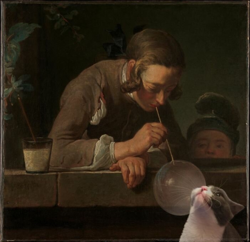 The artist made the paintings of the old masters even better by adding cats there