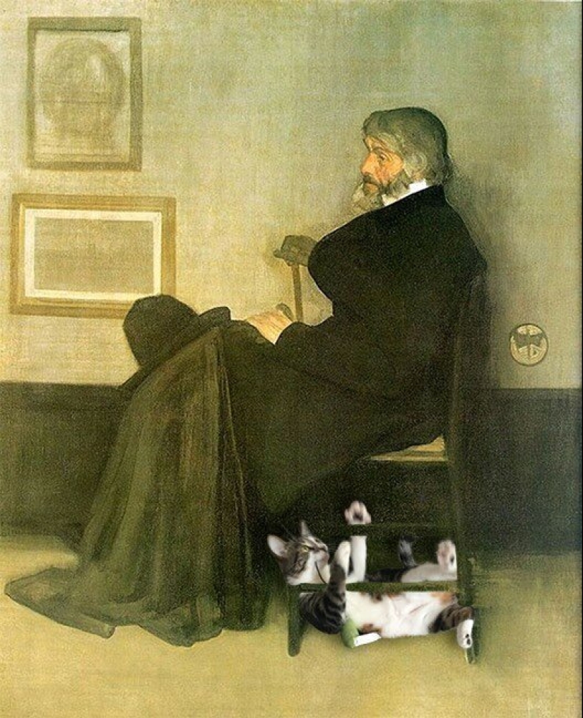 The artist made the paintings of the old masters even better by adding cats there