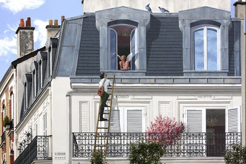 The artist turns boring facades into bright scenes full of life