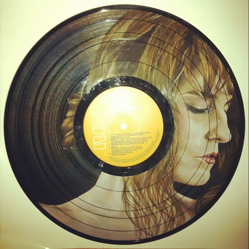 The artist turns old vinyl records into works of art