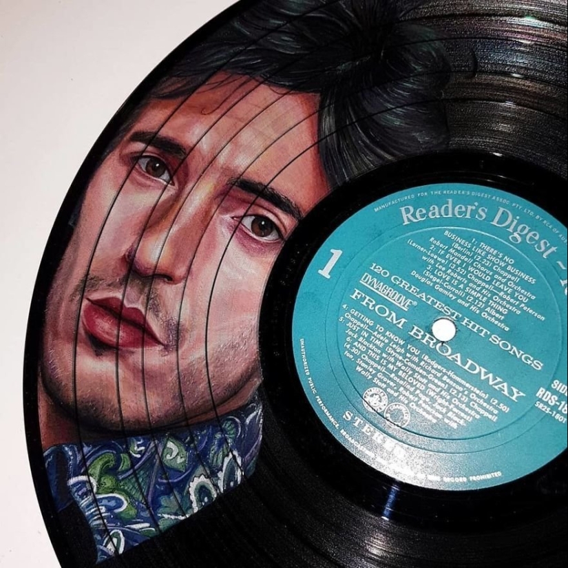 The artist turns old vinyl records into works of art