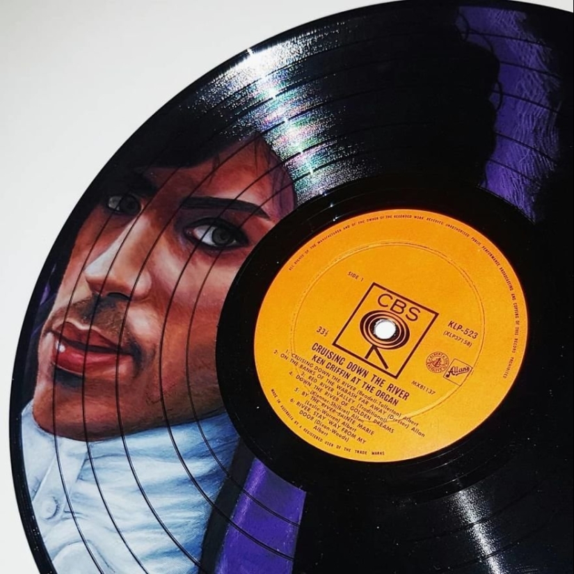 The artist turns old vinyl records into works of art