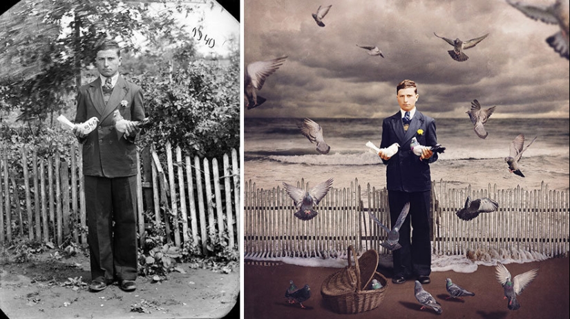 The artist turns vintage photographs into mind-blowing illustrations