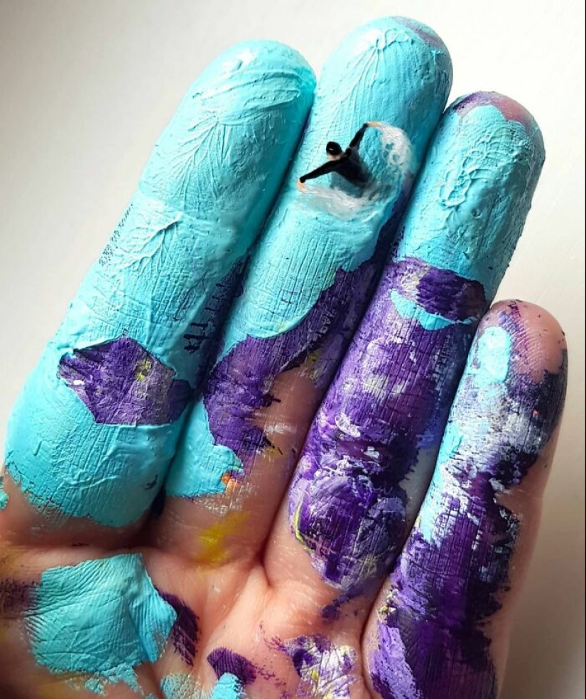 The artist uses her hands as a canvas to show hidden worlds