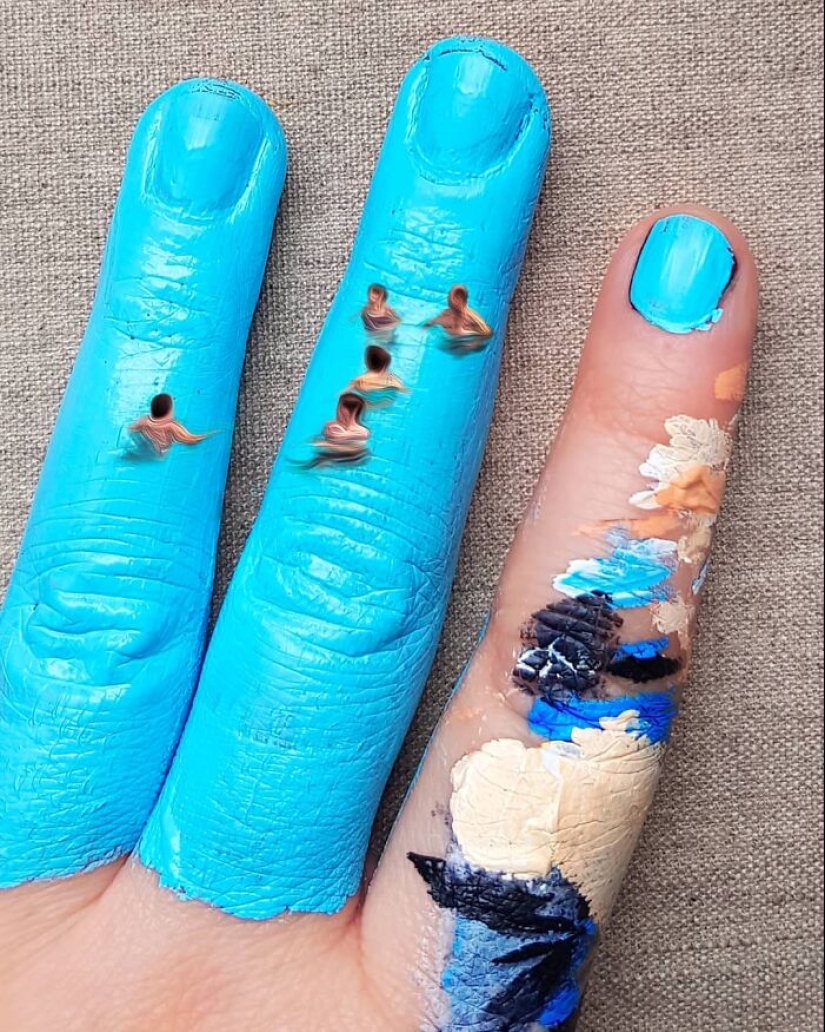 The artist uses her hands as a canvas to show hidden worlds