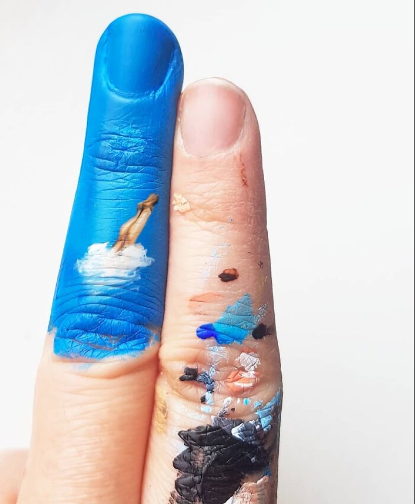 The artist uses her hands as a canvas to show hidden worlds