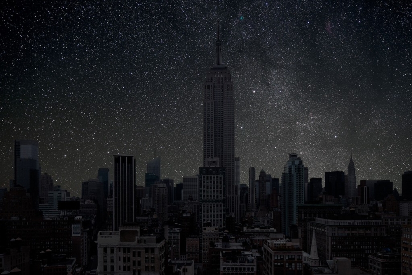 The city, lit only by the stars