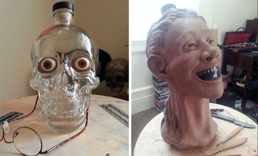 The criminologist bought vodka in the form of a glass skull and decided to restore her face