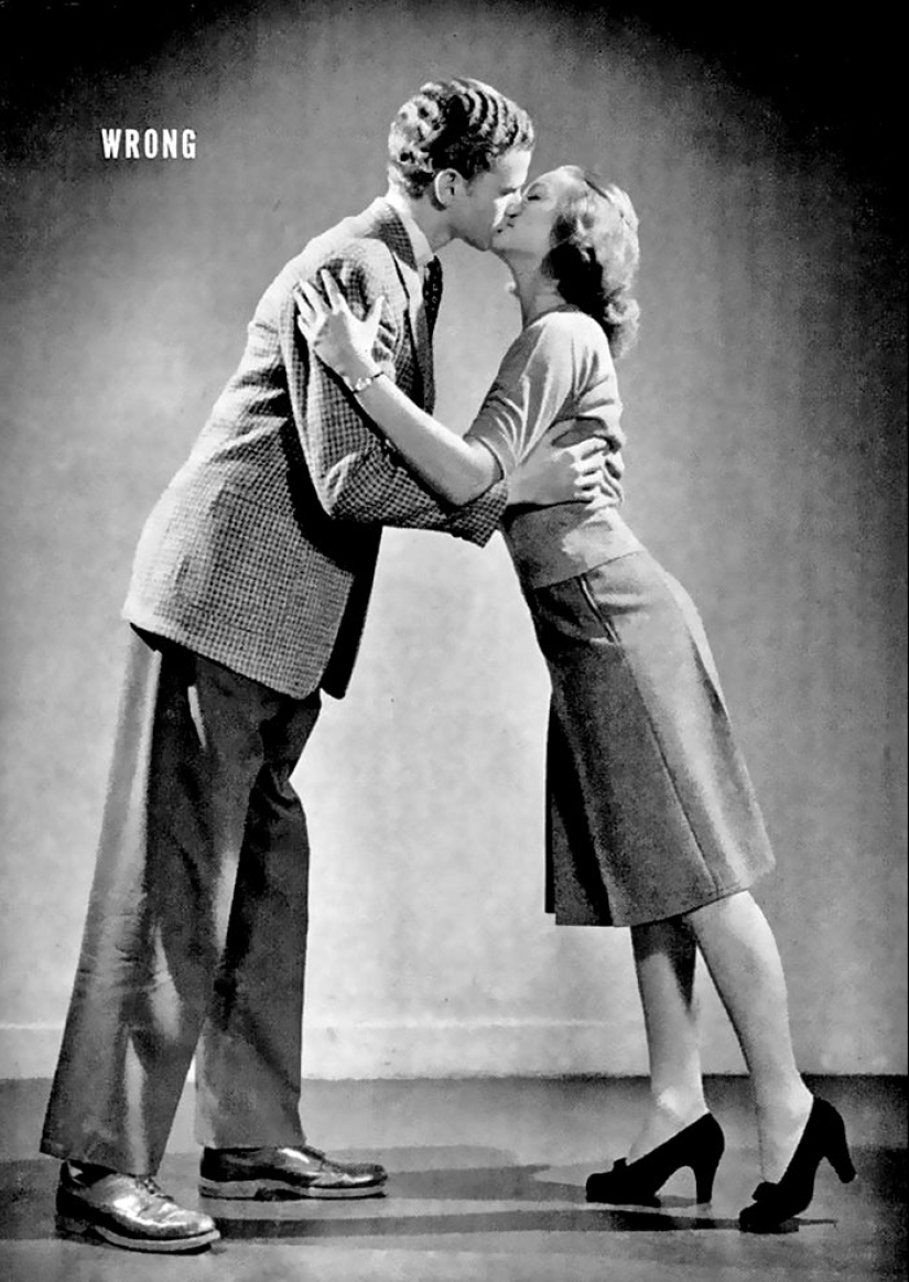 The editorial board of LIFE magazine of the 1940s teaches how to kiss properly